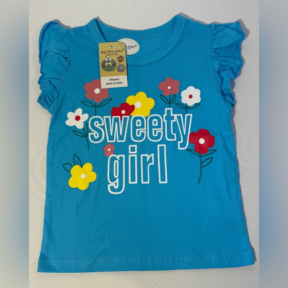 Ruffle Short Sleeve T Shirt Colorful Floral Sweety Girl Top Girls Sz 3 Years NEW
